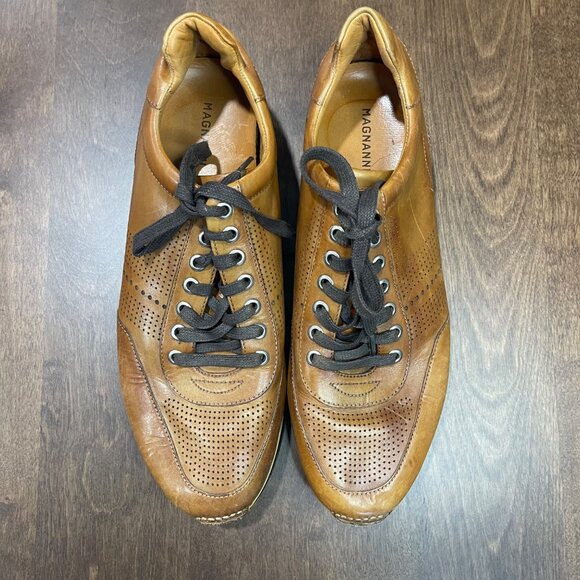 Magnanni Pueblo Leather Sneakers Men's Size 10.5 Cognac Perforated Lace Up Dress - Picture 4 of 11